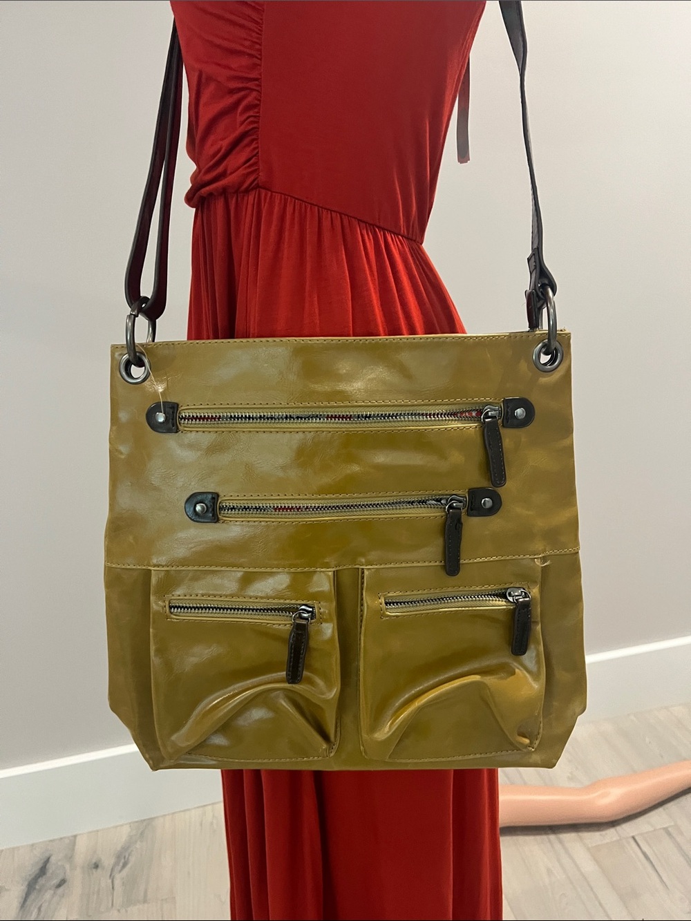 Shiraleah Olive Green Multi-Zip Crossbody Bag